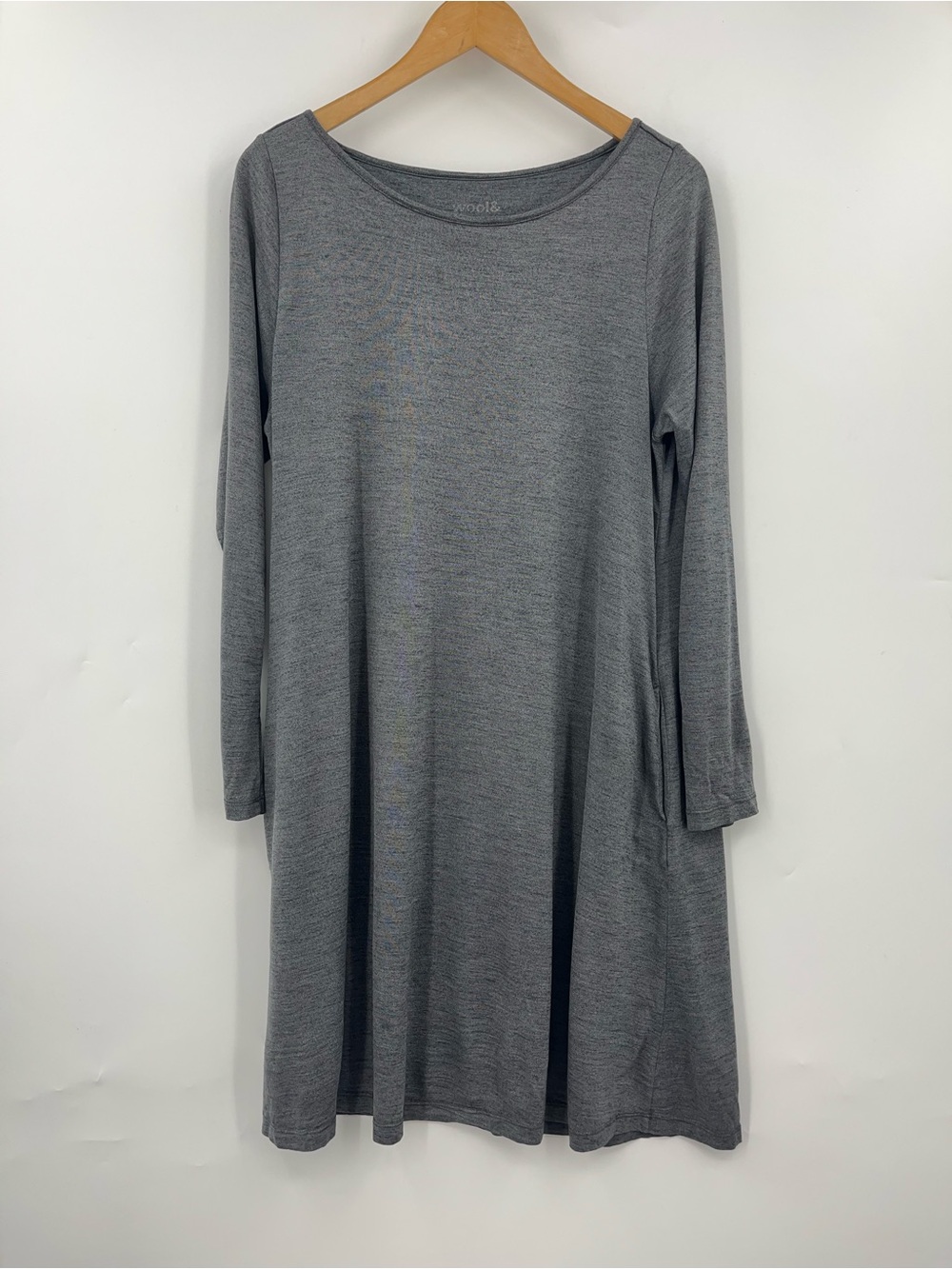 Wool& Rowena swing dress charcoal gray 0690 merino wool long sleeve medium - Picture 4 of 10